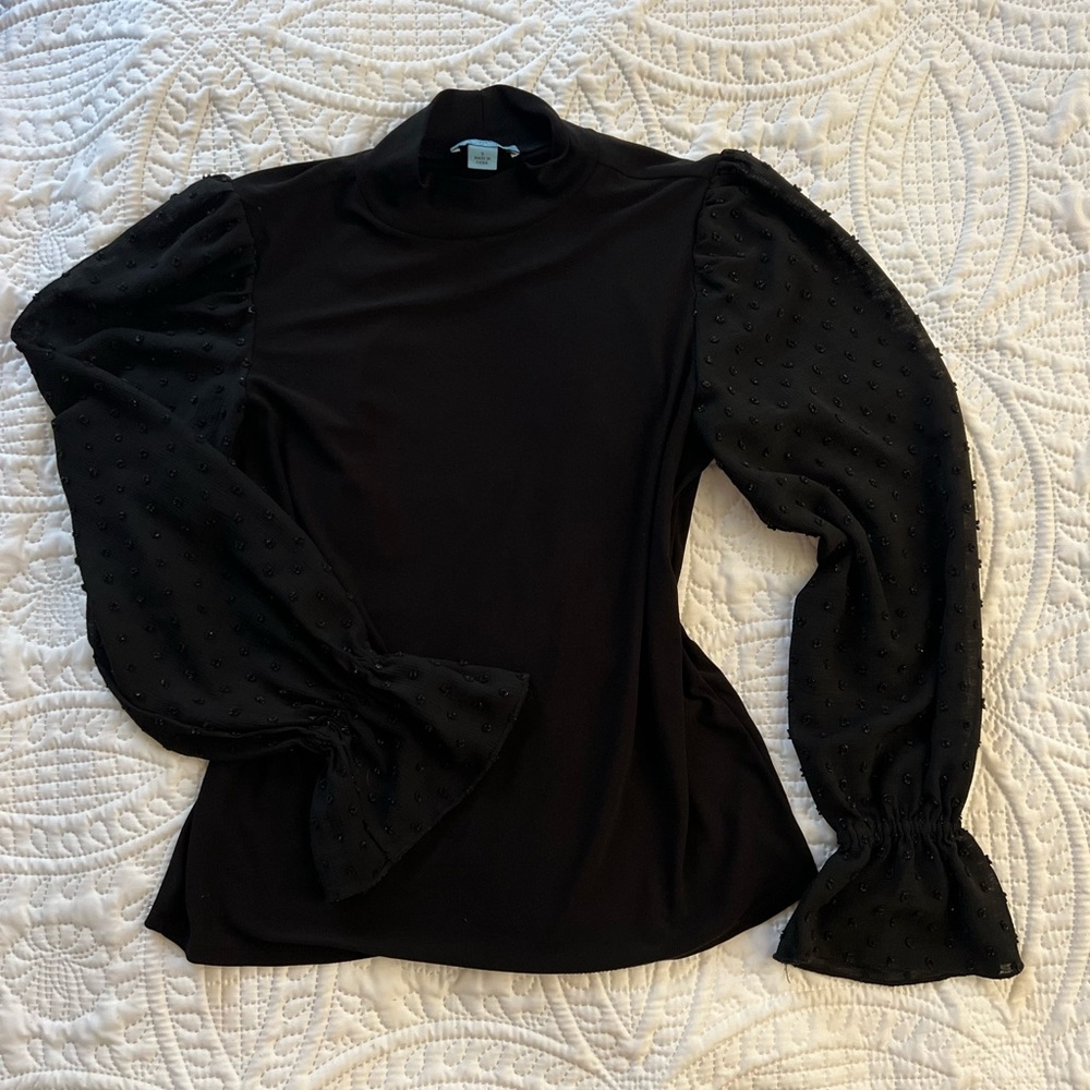 Cece black long sheer puff sleeve detailed top